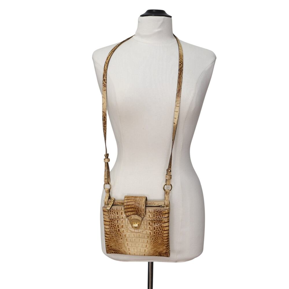 A8 Authentic BRAHMIN Mojito Organizer Purse Brown Croc Embossed Crossbody Bag